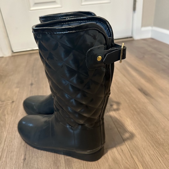 Hunter Black Gloss Refined Slim Fit Adjustable Quilted Long Rain Boot 7.5 - Picture 6 of 7